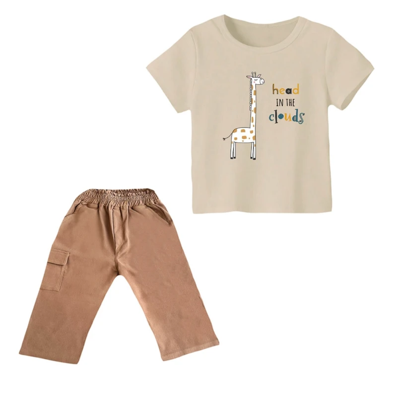 ست تی شرت و شلوارک پسرانه مدل زرافه کد ۱۵