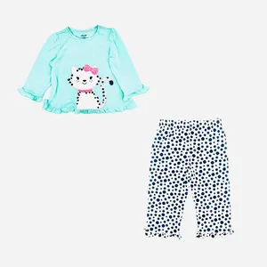 ست تی شرت و شلوار دخترانه لیتل می مدل گربه خندان