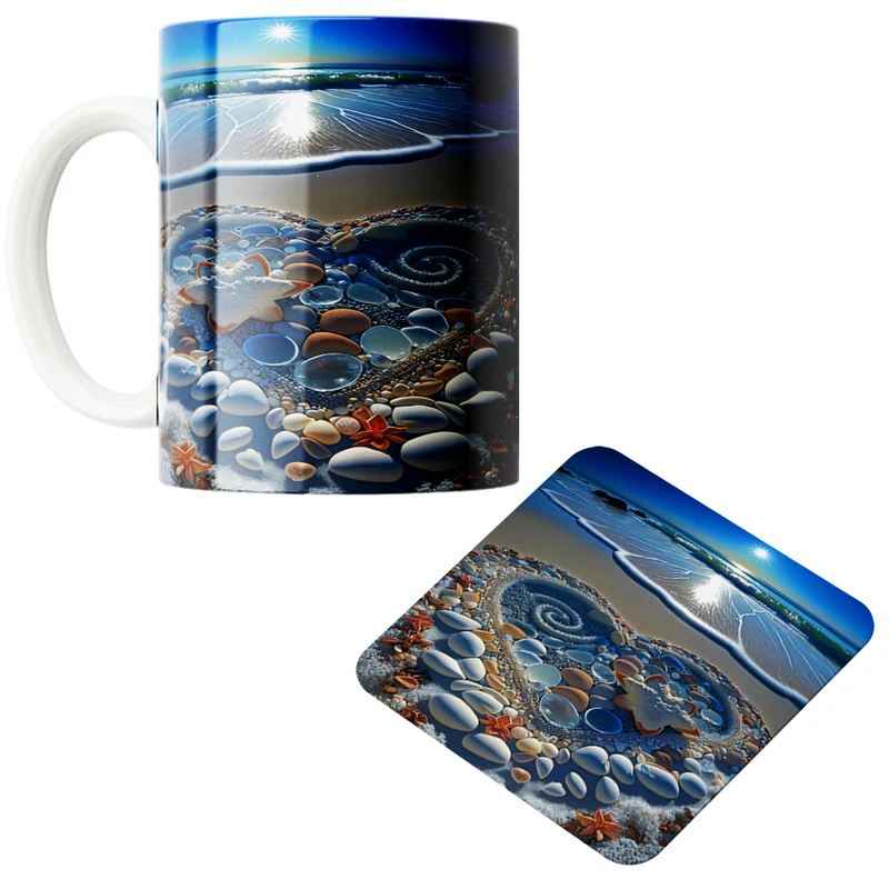 ماگ پاد آفرین مدل ساحل عشق کد 02 به همراه زیر لیوانی