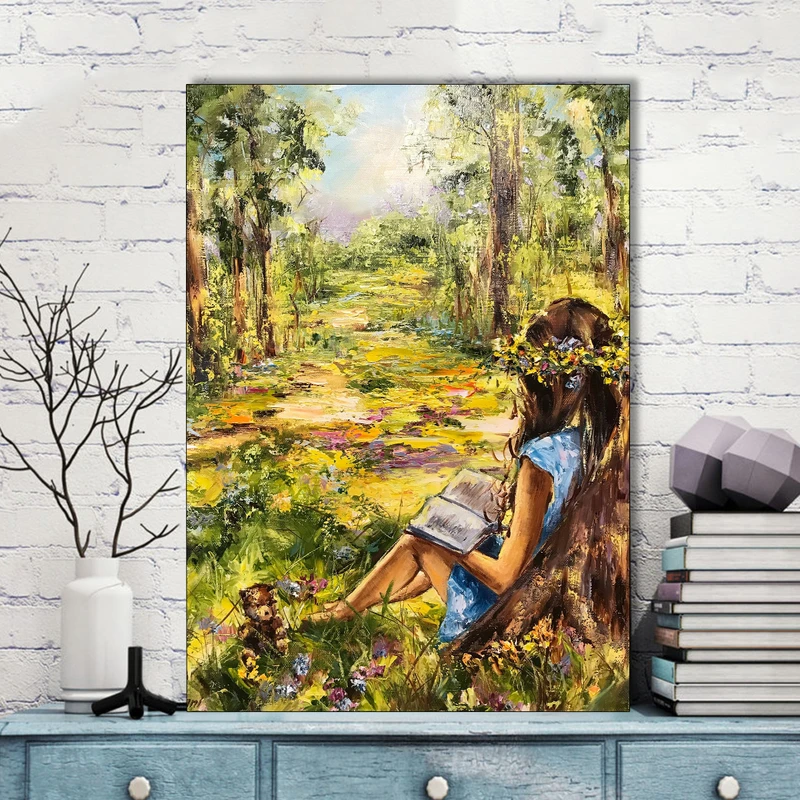 تابلو شاسی گالری استاربوی طرح دختر و طبیعت مدل نقاشی هنری 004