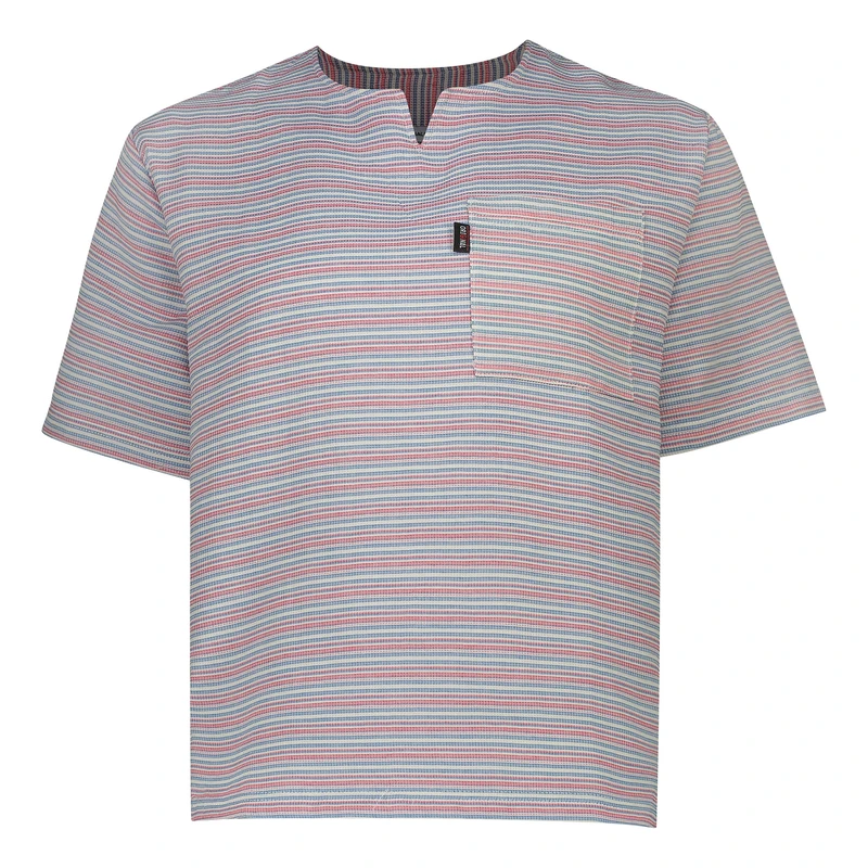 تی‌شرت آستین کوتاه مردانه یقه کوبایی مدل کنفی راه راه کد T-AB-SU