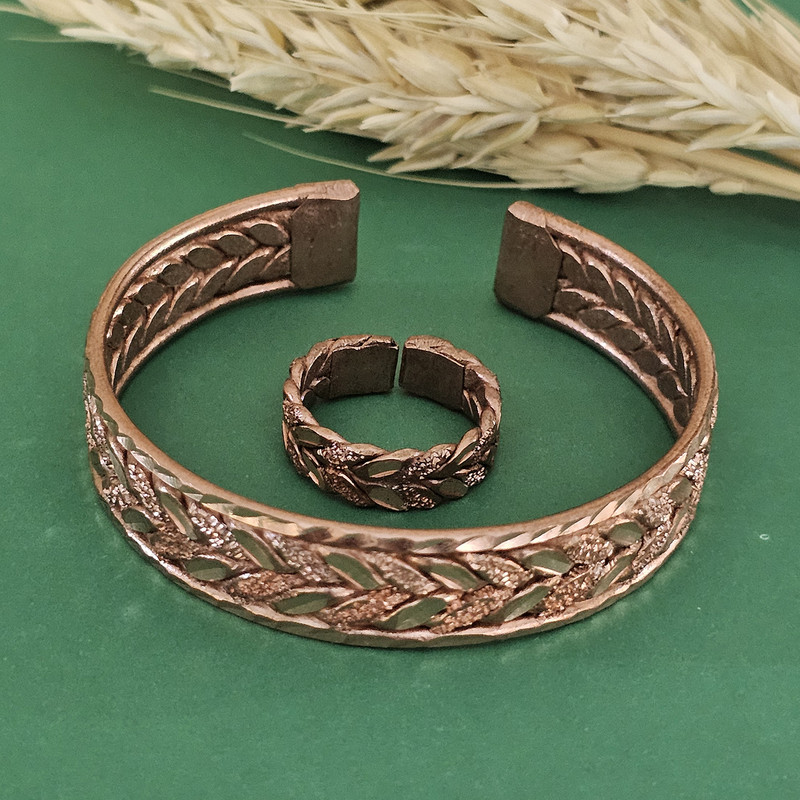 ست انگشتر و دستبند دست ساز زنانه مدل مسی کد S333