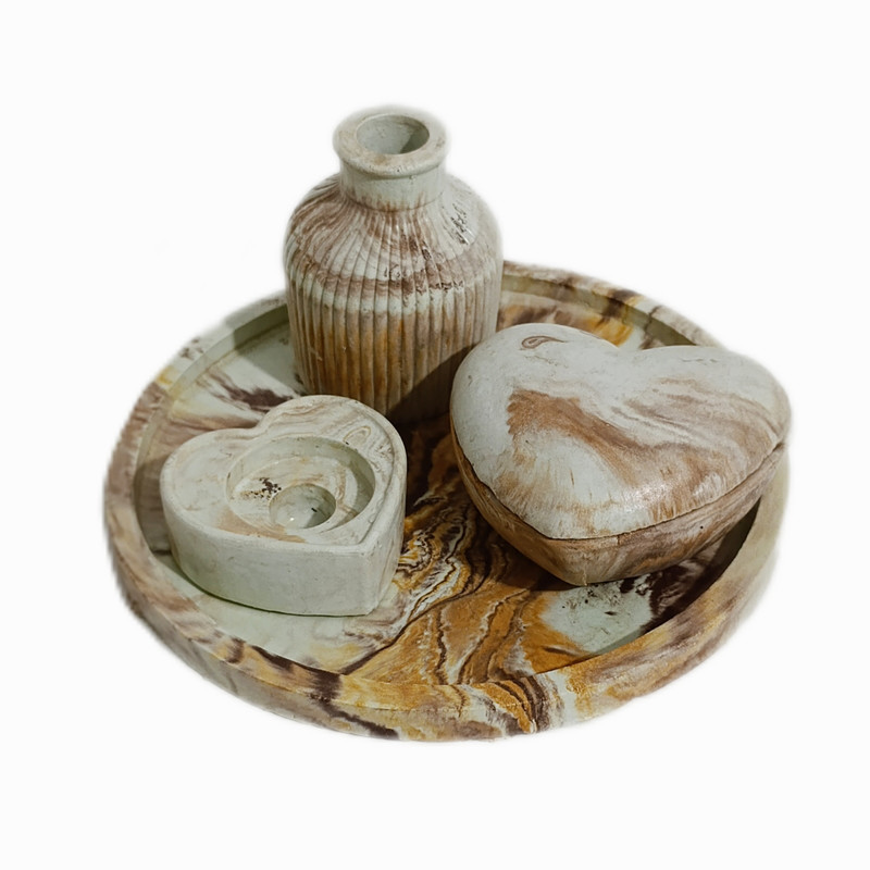 ست 5 تکه جاشمعی بتنی طرح عشق