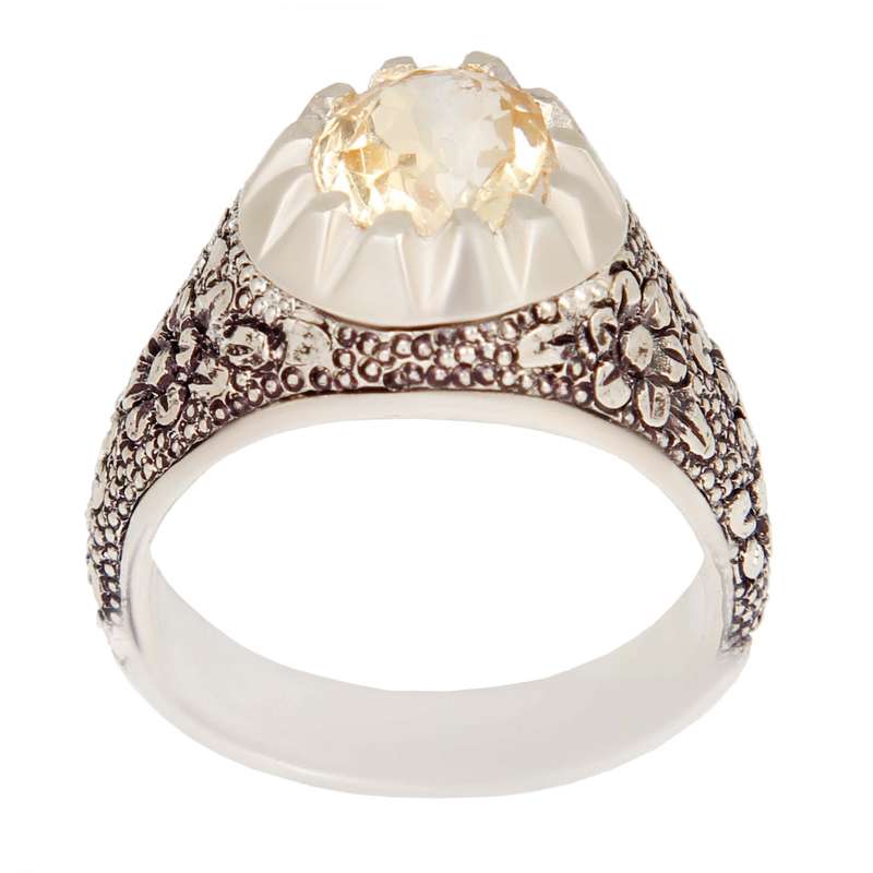 انگشتر نقره مردانه مدل سنگ سیترین قلم زنی کد AM_2466