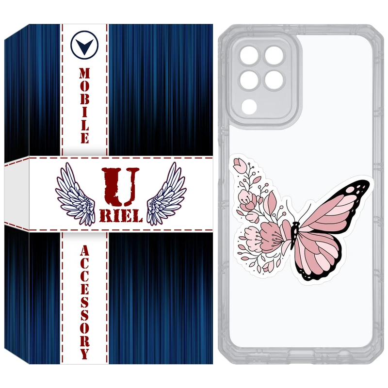 کاور یوریل قاب مدل Clear کد 98 طرح پروانه مناسب برای گوشی موبایل سامسونگ Galaxy A22 4G / M32 / M22