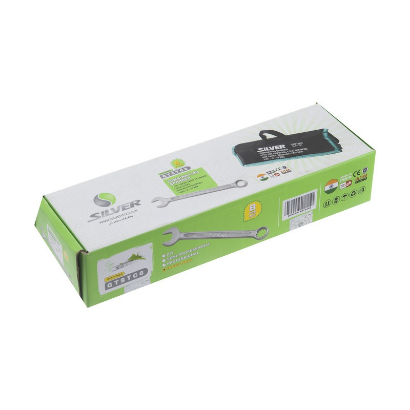 آچار یکسر تخت و یکسر رینگی سیلور مدل مجموعه 8عددی مدل SIL - 08 سایز 8، 9، 10، 11، 13، 14، 17، 19 میلی متر آچار یکسر تخت و یکسر رینگی سیلور مدل مجموعه 8عددی مدل SIL - 08 سایز 8، 9، 10، 11، 13، 14، 17، 19 میلی متر