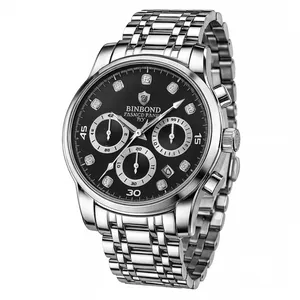 ساعت مچی عقربه‌ای کوارتز مردانه بین باند مدل اسپرت سه موتور فعال کرنوگراف بند استیل قفل مخفی کد B7