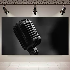 پوستر پارچه ای طرح سیاه و سفید میکروفون مدل Microphone Metal کد AR30582