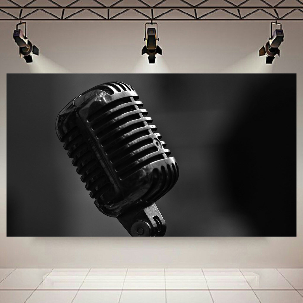 تابلو بوم طرح سیاه و سفید میکروفون مدل Microphone Metal کد AR30614