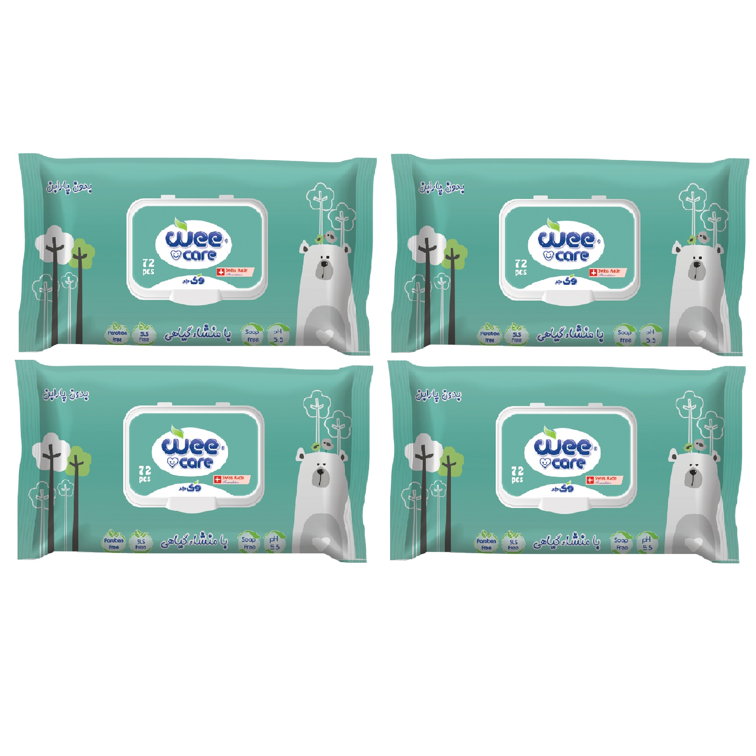 دستمال مرطوب کودک وی کر مدل عصاره آلوئه ورا و روغن زیتون 4 بسته 72 عددی