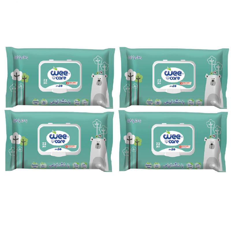 دستمال مرطوب کودک وی کر مدل عصاره آلوئه ورا و روغن زیتون 4 بسته 72 عددی