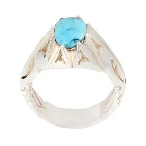 انگشتر نقره مردانه بازرگانی میلادی مدل  فیروزه طبیعی نیشابور رکاب دست ساز استاد کد AM_2108