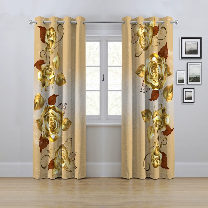 پرده مدل پانچی طرح گل رز سایز 280x145 سانتی متر