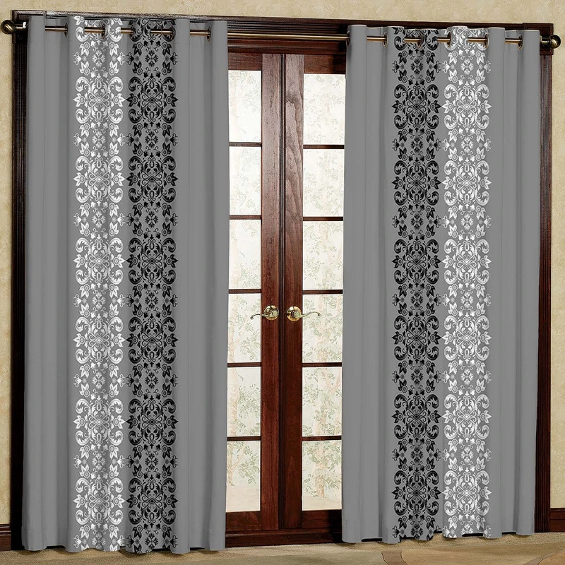 پرده طرح حاشیه وسط مدل مخمل پانچی کد 2_94-1593 W سایز 140x280 سانتی متر