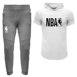 ست تی شرت کلاه دار و شلوار مردانه مدل 010120139 رنگ سفید