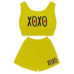 ست نیم تنه و شلوارک زنانه مدل  XOXO کد D37 رنگ زرد