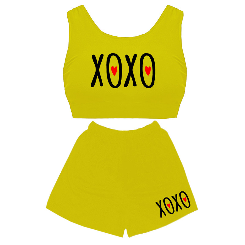 ست نیم تنه و شلوارک زنانه مدل XOXO کد D37 رنگ زرد