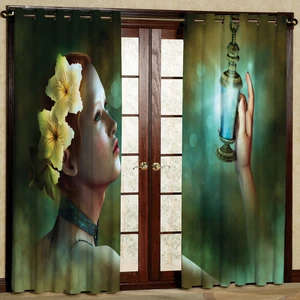 پرده مدل دختر و فانوس هازان پانچی کد 2339 سایز 140x200 سانتی متر