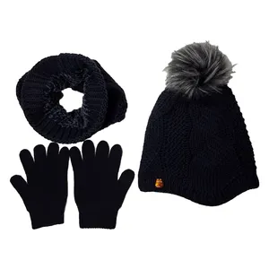 ست کلاه و شال گردن و دستکش بافتنی بچگانه تارتن مدل 65003 رنگ ذغالی