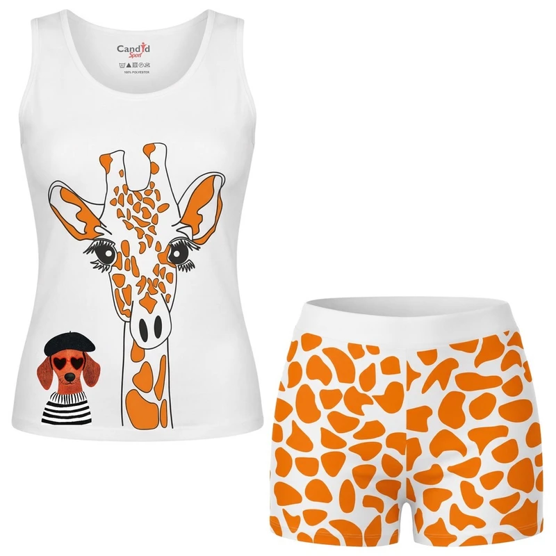 ست تاپ و شلوارک راحتی زنانه مدل سگ و زرافه