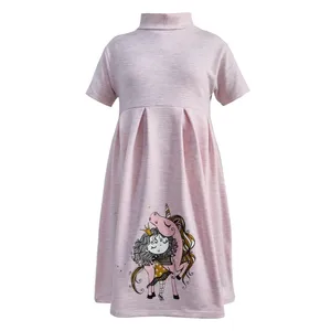 پیراهن دخترانه افراتین مدل اسب شاخ دار رنگ صورتی روشن