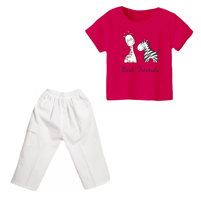 ست تی شرت و شلوارک دخترانه مدل زرافه کد ۲۹