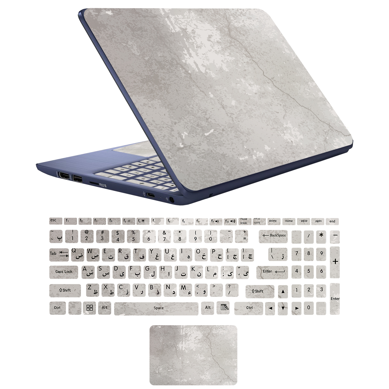 استیکر لپ تاپ مدل stone 05 مناسب برای لپ تاپ 17 اینچی به همراه برچسب حروف فارسی کیبورد