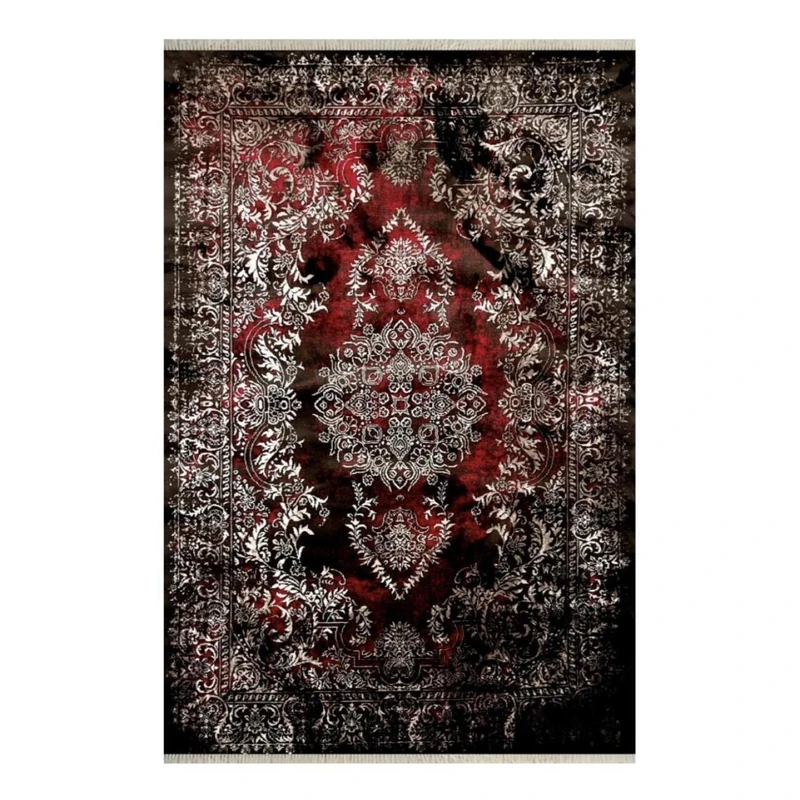 فرش ماشینی 500 شانه زمینه قرمز حاشیه قهوه ای مدل 70770