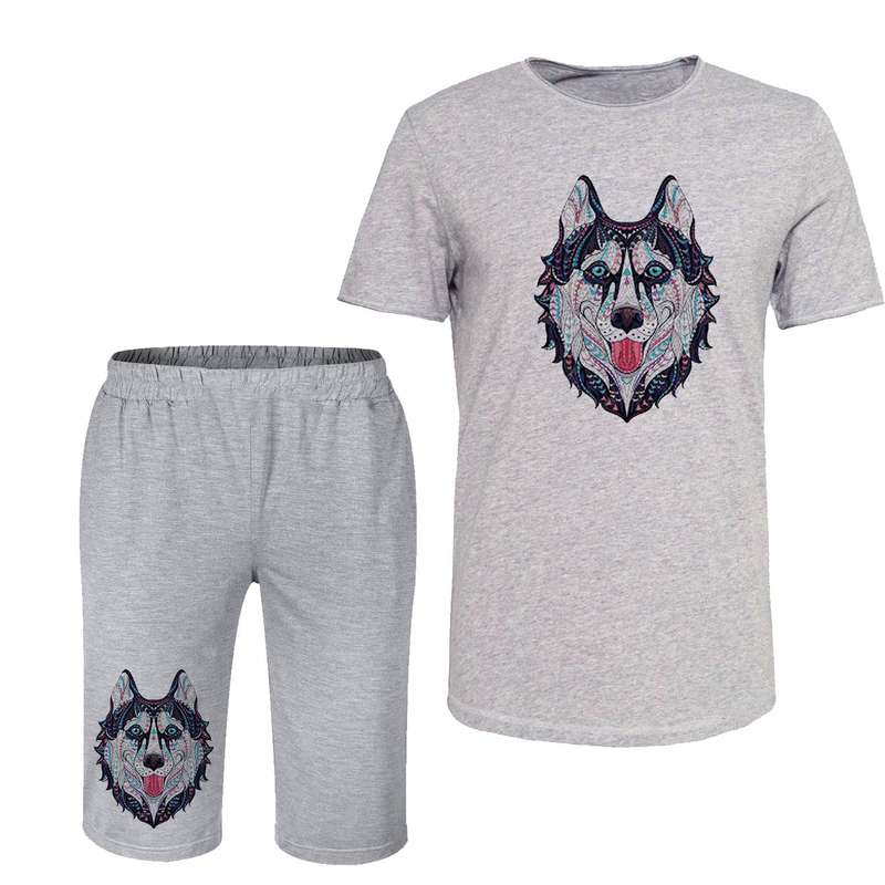 ست تی شرت و شلوارک مردانه مدل WOLF کد 82 رنگ طوسی