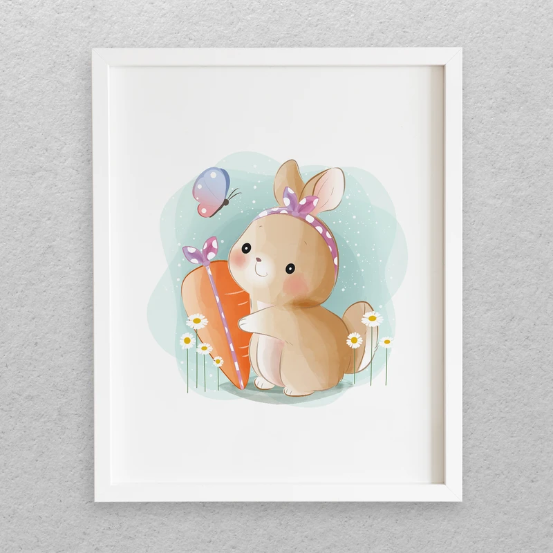 تابلو کودک و نوزاد مدل نقاشی طرح خرگوش و هویج کد 261