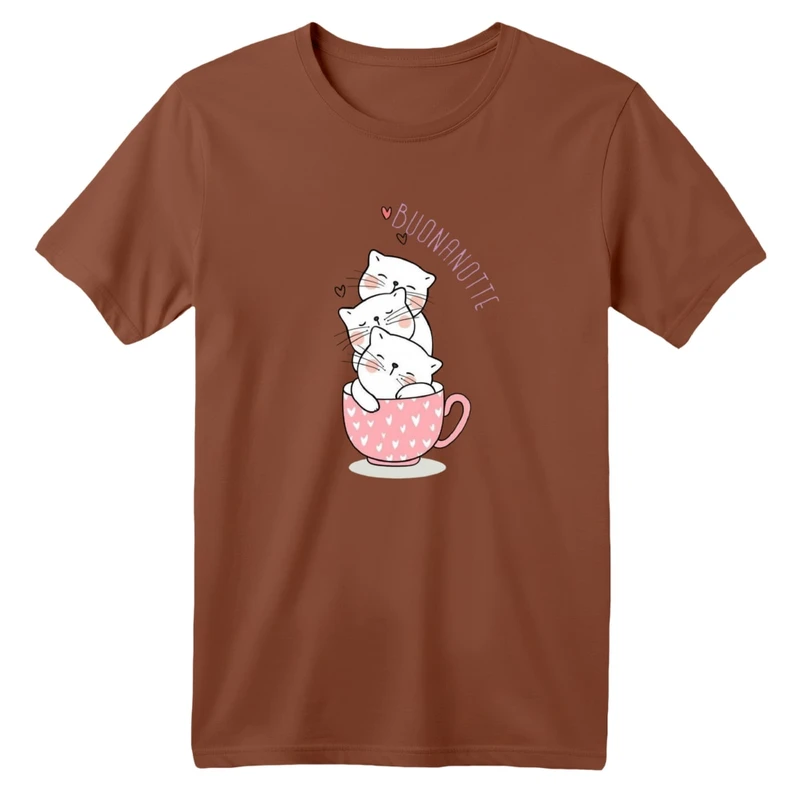 تی شرت آستین کوتاه بچگانه مدل گربه ها و فنجان