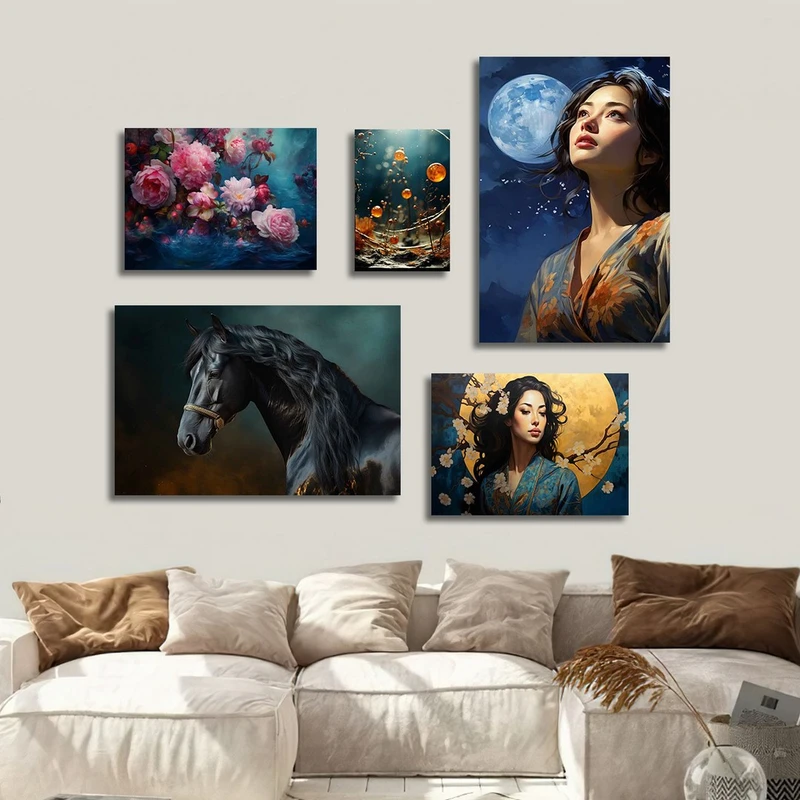 تابلو شاسی بکلیت طرح نقاشی چهره دخترانه مدل SH-1171  مجموعه 5 عددی