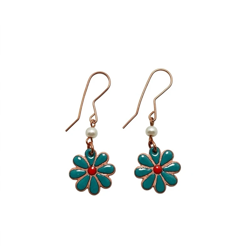 گوشواره آویز زنانه مدل مس و میناکاری طرح گل لوتوس