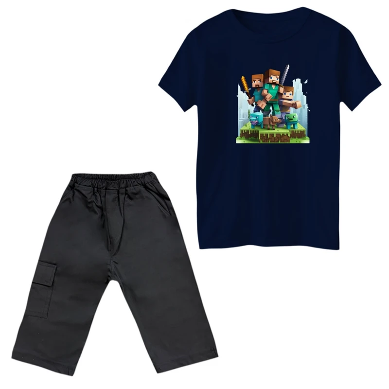ست تی‌شرت و شلوارک پسرانه مدل ماینکرفت کد 002