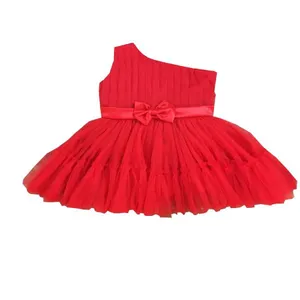 پیراهن دخترانه مدل تور رومی رنگ قرمز