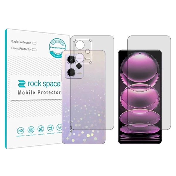 محافظ صفحه نمایش شفاف راک اسپیس مدل HyGEL مناسب برای گوشی موبایل شیائومی Redmi Note 12 Pro به همراه محافظ پشت