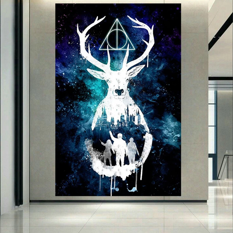 تابلو بوم طرح هری پاتر مدل کهکشان و گوزن کد AR3400