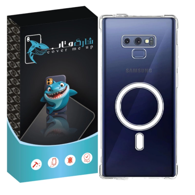 کاور شارک قاب مدل مگ سیف شفاف مناسب برای گوشی موبایل سامسونگ Galaxy Note 9