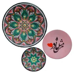 بشقاب دیوارکوب سفالی طرح نقطه کوبی دات ماندالا مدل روز مادر کد S301 مجموعه 3 عددی