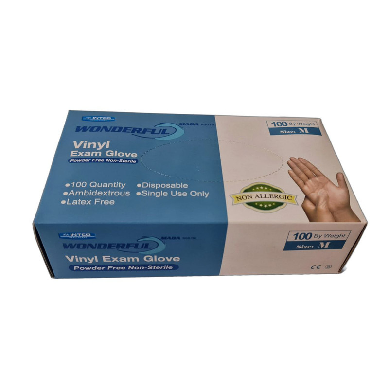 دستکش وینیل اینتکو مدل Wonderful سایز مدیوم بسته 100 عددی