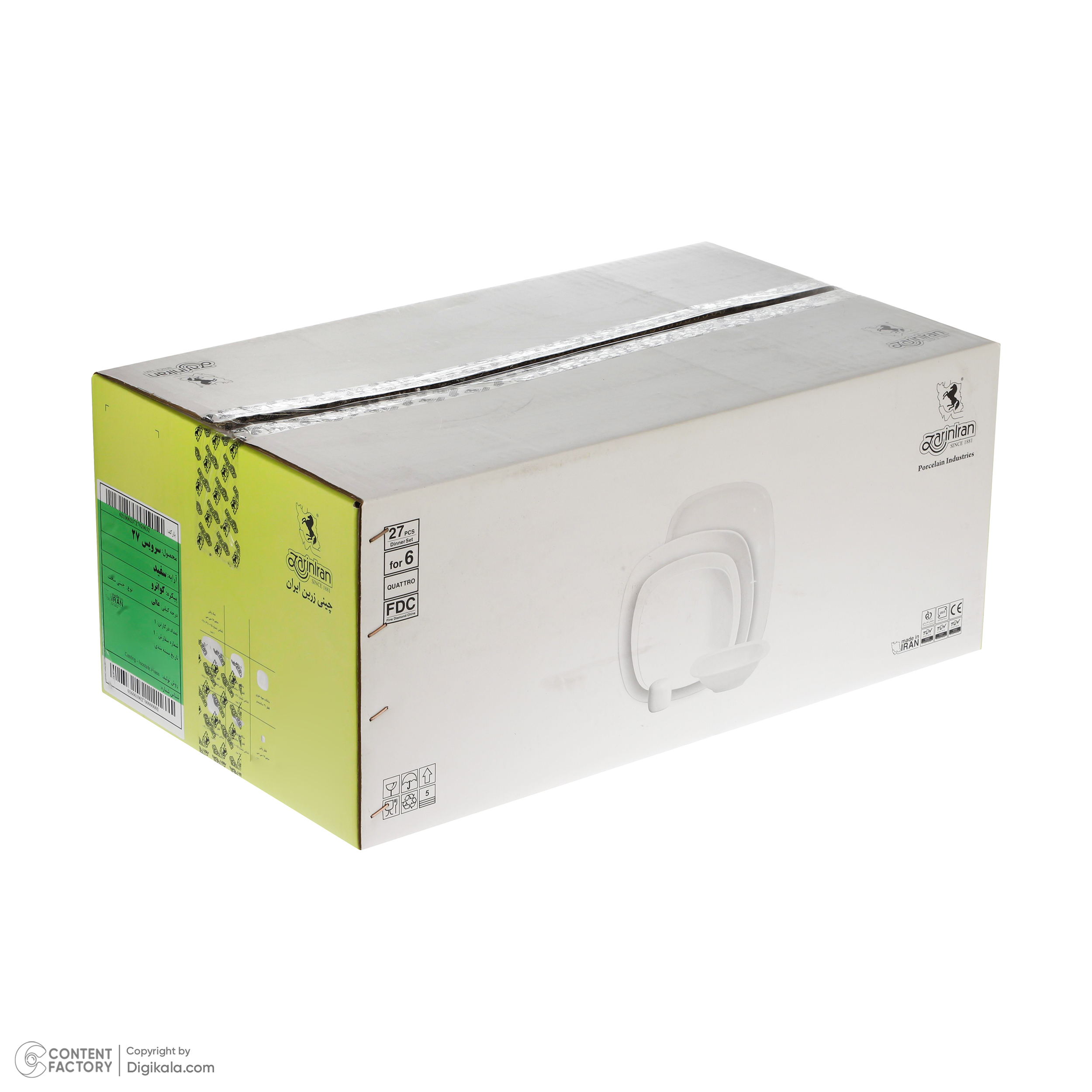 سرویس 27 پارچه چینی زرین ایران سری کواترو مدل White درجه عالی