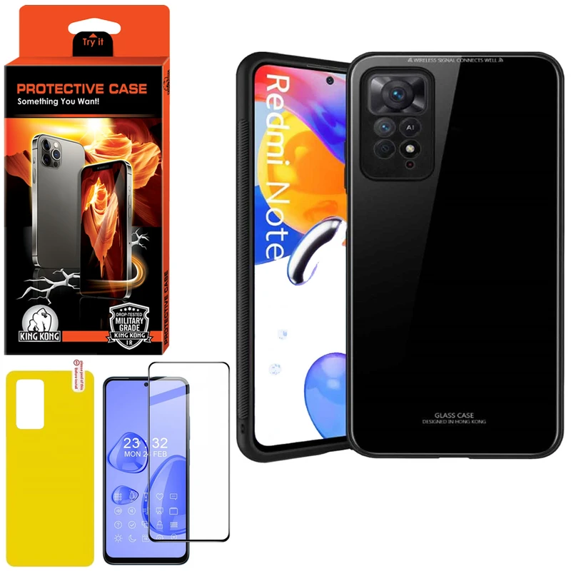 کاور کینگ کونگ مدل CVRGLS-II مناسب برای گوشی موبایل شیائومی Redmi Note 11 Pro به همراه محافظ صفحه نمایش و محافظ پشت گوشی