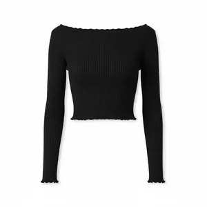 کراپ بلوز آستین بلند یقه قایقی زنانه مدل Lavish