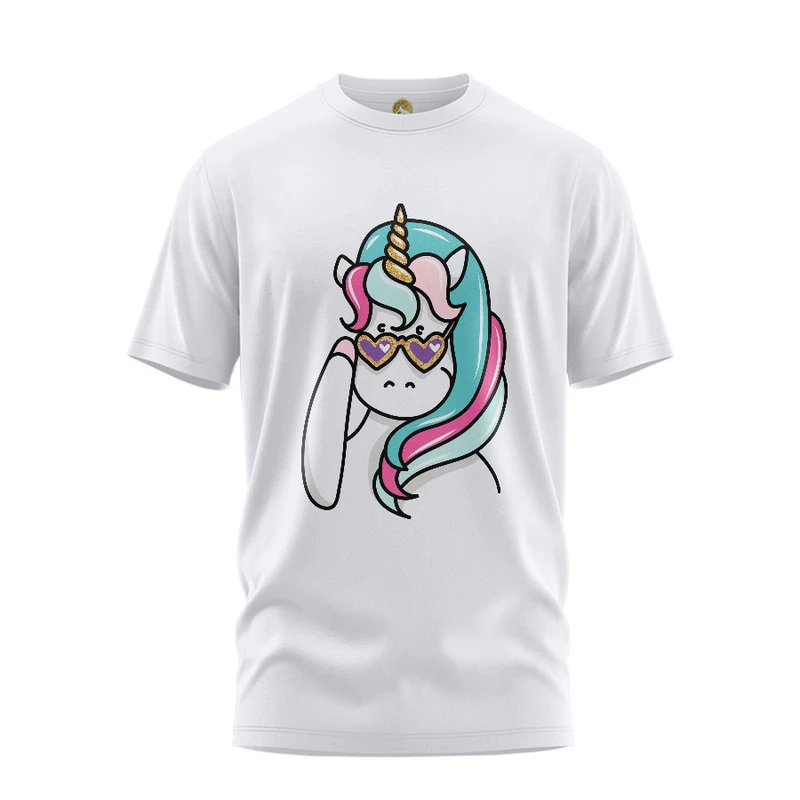 تی شرت آستین کوتاه زنانه هومرو مدل TW104 طرح یونیکورن