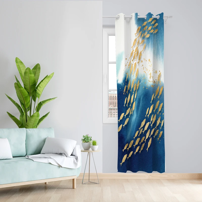 پرده طرح ماهی مدل مخمل پانچی کد 2513 z سایز 140x200 سانتی متر