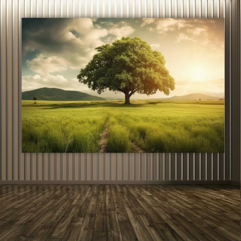 تابلو بوم طرح طبیعت مدل غروب دشت کد PP2647