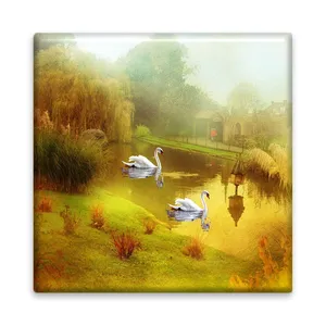 کاشی مدل R1081 طرح نقاشی منظره و قو و برکه