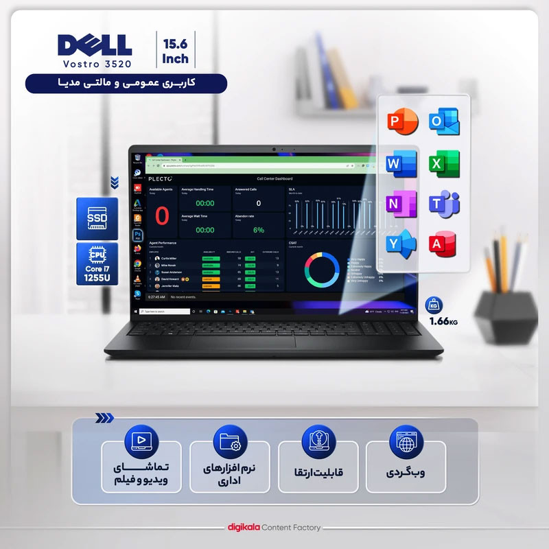 لپ تاپ 15.6 اینچی دل مدل Vostro 3520-i7 1255U-16GB DDR4-500GB SSD-IPS 120Hz-Linux