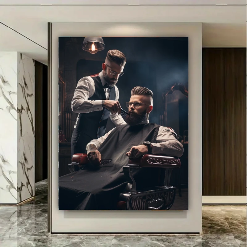 تابلو بوم طرح مخمل آرایشگاه مردانه مدل آرایشگر حرفه ای کد BK25065