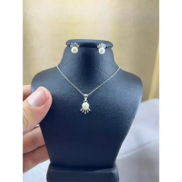 نیم ست نقره زنانه مدل مروارید و تاج کد 8798546